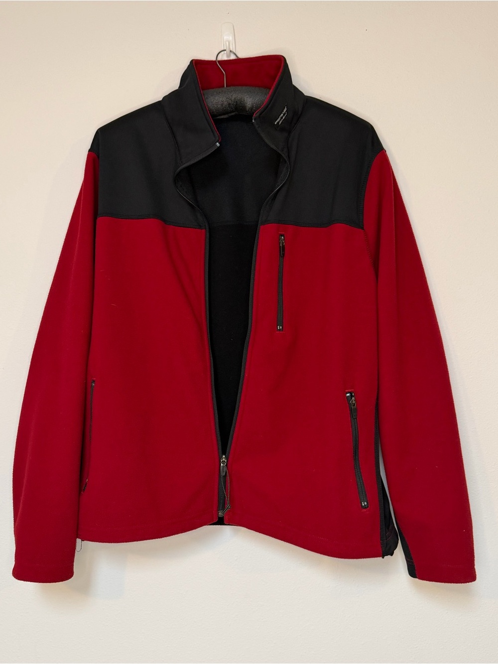 Eddie Bauer Windcutter Fleece Jacket Mens XL Red Black Full Zip Colorblock EUC